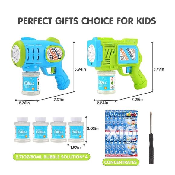 2 Pack Bubble Gun Machine Automatic Light Up, 4 Bottles 10 Bags Refill Solution - Picture 2 of 8